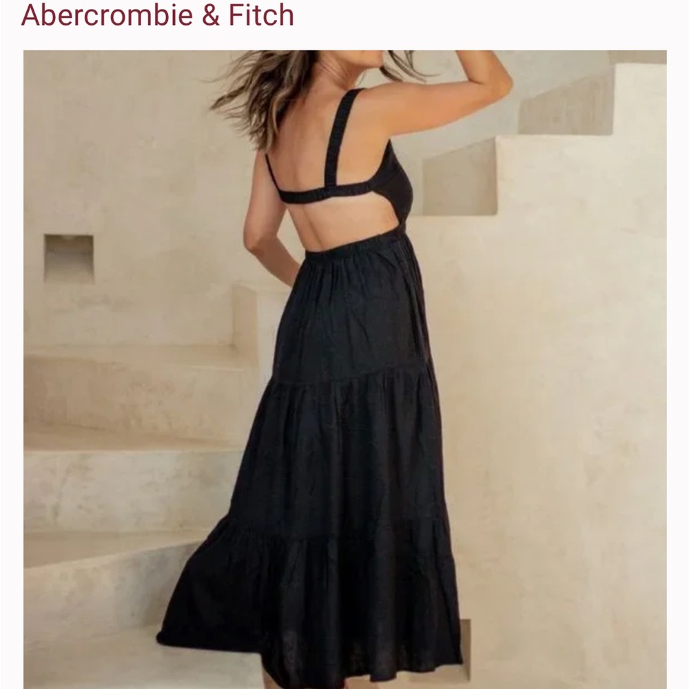 New Abercrombie & Fitch Black Linen Blend Cut Out Midaxi Dress Medium